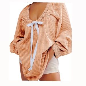 Oversized Scoop Neck Bow Tie Front tunic